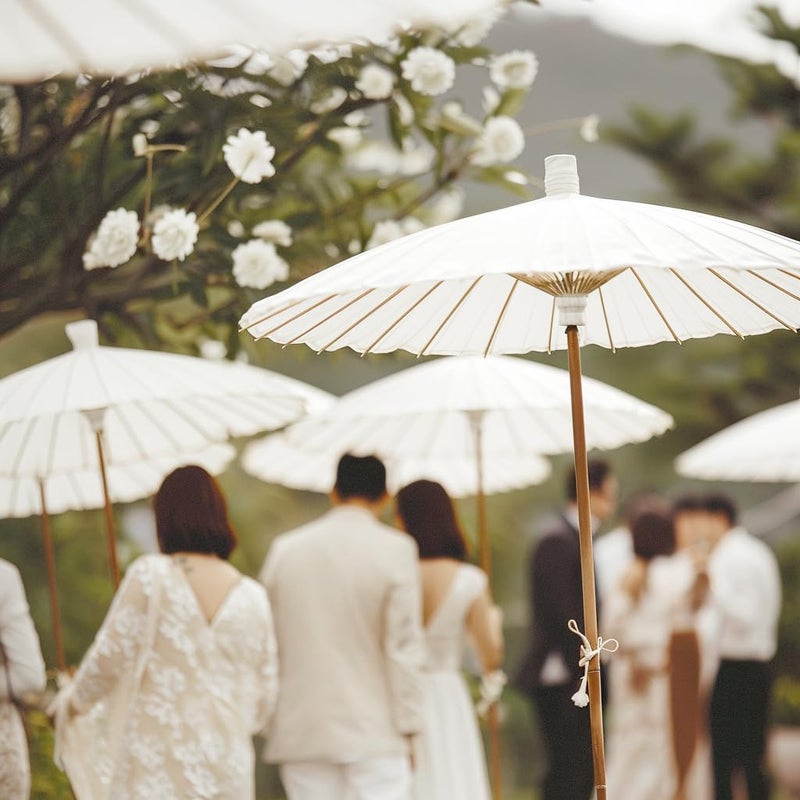 Koyal Wholesale 4Pcs White Parasol Umbrella 32â€ White Paper Umbrella for Wedding Paper Parasol Umbrella for Sun Bridal Party Chinese Japanese Parasol DIY Craft Arts - Image 4